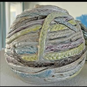 Handmade Ceramic  -Braided Ball of Yarn - Pastel Colors - Display Sculpture